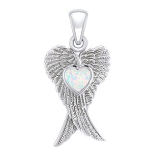 Vedhng Englevinger - med Opal hjerte - 26mm - u/kde