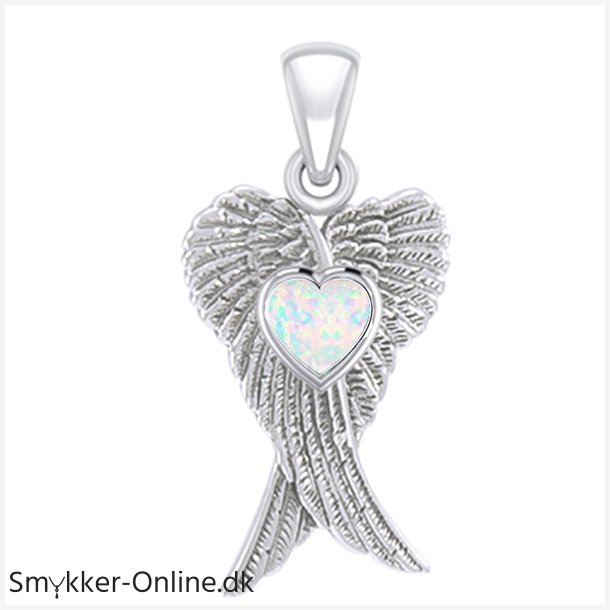 Vedhng Englevinger - med Opal hjerte - 26mm - u/kde