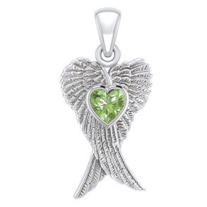 Vedhng Englevinger - med Peridot hjerte - 26mm - u/kde