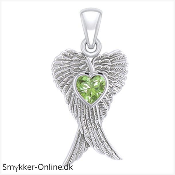 Vedhng Englevinger - med Peridot hjerte - 26mm - u/kde
