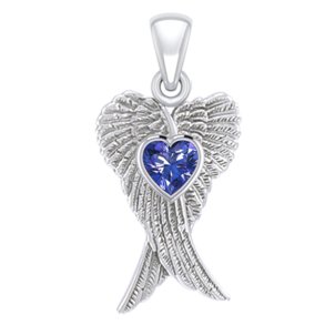 Vedhng Englevinger - med Safir hjerte - 26mm - u/kde