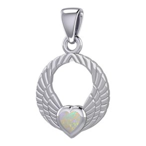 Vedhng Englevinger - med Opal hjerte - 23mm - u/kde