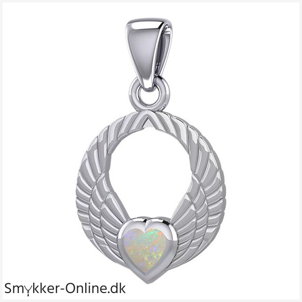 Vedhng Englevinger - med Opal hjerte - 23mm - u/kde