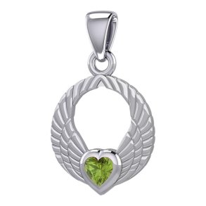 Vedhng Englevinger - med Peridot hjerte - 23mm - u/kde