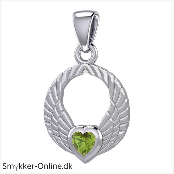 Vedhng Englevinger - med Peridot hjerte - 23mm - u/kde