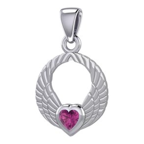 Vedhng Englevinger - med Rubin hjerte - 23mm - u/kde