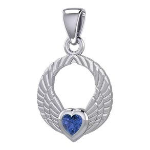 Vedhng Englevinger - med Safir hjerte - 23mm - u/kde