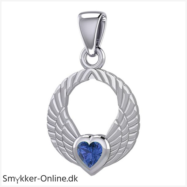 Vedhng Englevinger - med Safir hjerte - 23mm - u/kde