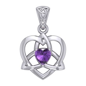 Vedhng Keltisk Hjerte / Treenighedssymbolet med Ametyst - 26mm - u/kde