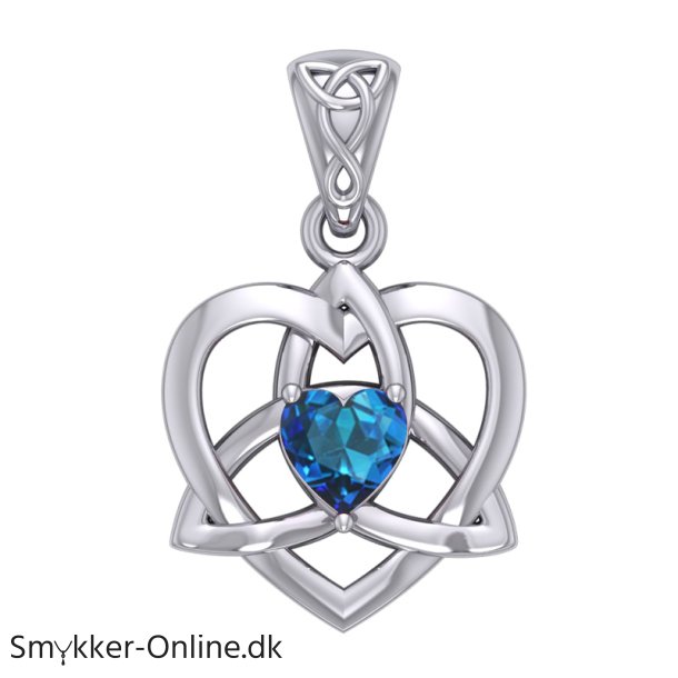 Vedhng Keltisk Hjerte / Treenighedssymbolet med Safir - 26mm - u/kde