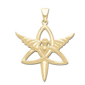 Vedhng med Engel og Triquetra - Treenighedssymbolet - 47mm - u/kde - Forgyldt - 14 karat guld