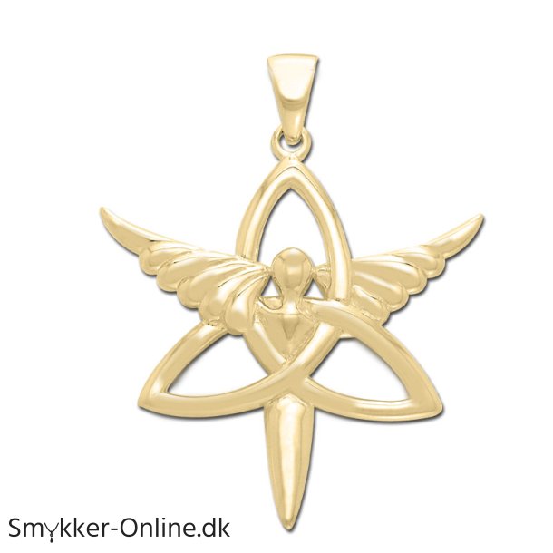 Vedhng med Engel og Triquetra - Treenighedssymbolet - 47mm - u/kde - Forgyldt - 14 karat guld