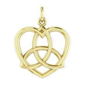 Vedhng Hjerte med Triquetra - Treenighedssymbolet - 31mm - u/kde - Forgyldt - 14 karat guld