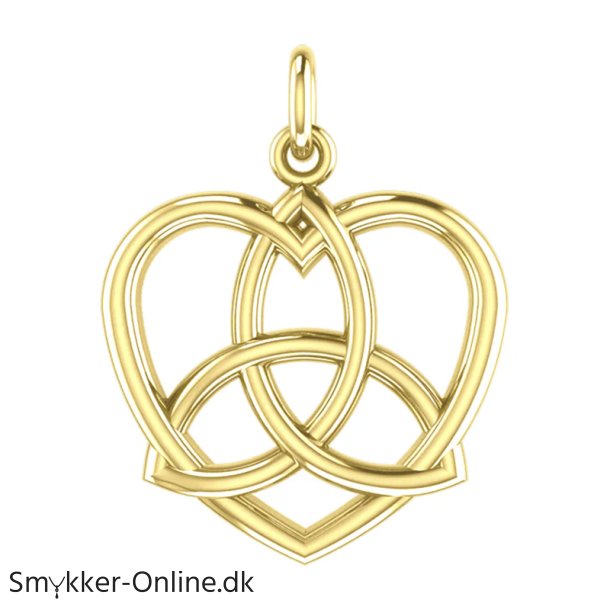 Vedhng Hjerte med Triquetra - Treenighedssymbolet - 31mm - u/kde - Forgyldt - 14 karat guld