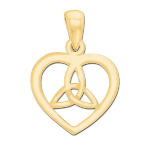 Vedhng Hjerte med Triquetra - Treenighedssymbolet - 22mm - u/kde - Forgyldt - 14 karat guld