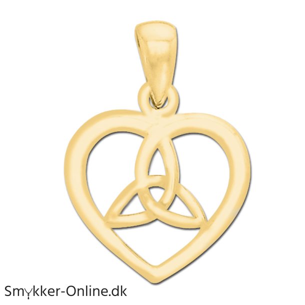 Vedhng Hjerte med Triquetra - Treenighedssymbolet - 22mm - u/kde - Forgyldt - 14 karat guld