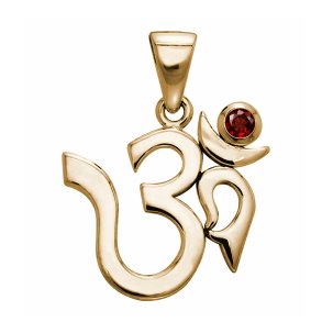 AUM vedh�ng med R�d Granat - 26mm - u/k�de