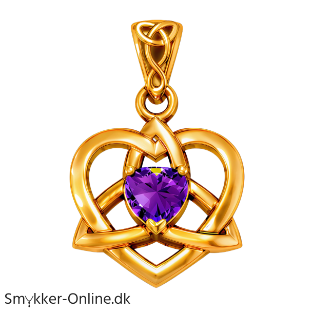 Vedh�ng Keltisk Hjerte / Treenighedssymbolet med Ametyst - 26mm - u/k�de