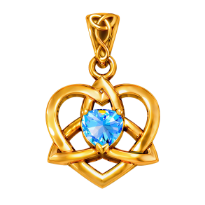 Vedh�ng Keltisk Hjerte / Treenighedssymbolet med Bl� Topas - 26mm - u/k�de