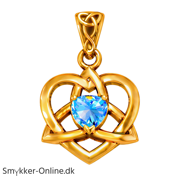 Vedh�ng Keltisk Hjerte / Treenighedssymbolet med Bl� Topas - 26mm - u/k�de