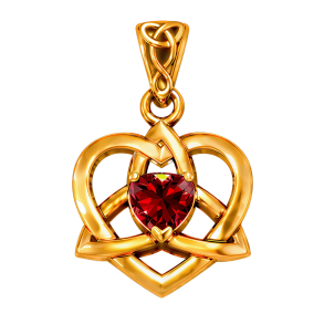 Vedh�ng Keltisk Hjerte / Treenighedssymbolet med R�d Granat - 26mm - u/k�de