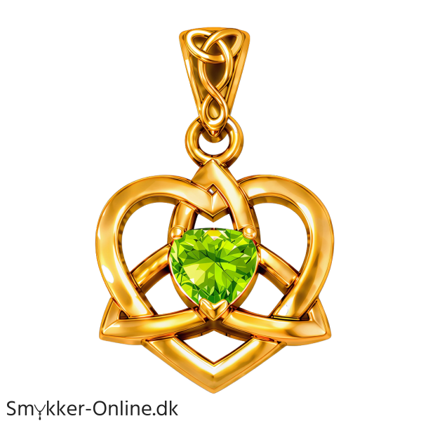 Vedh�ng Keltisk Hjerte / Treenighedssymbolet med Peridot - 26mm - u/k�de