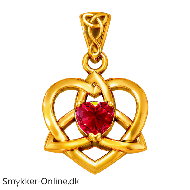 Vedh�ng Keltisk Hjerte / Treenighedssymbolet med Rubin - 26mm - u/k�de