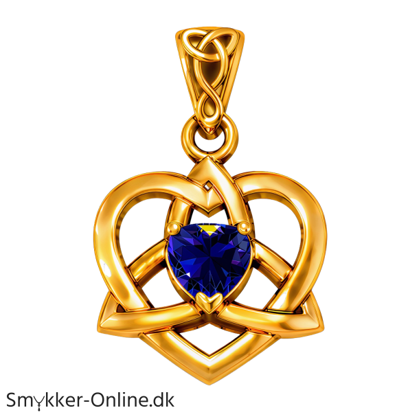 Vedh�ng Keltisk Hjerte / Treenighedssymbolet med Bl� Safir - 26mm - u/k�de