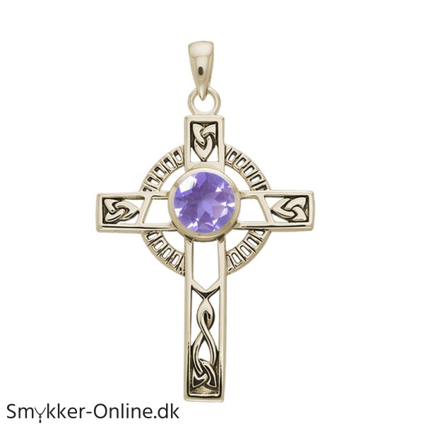 Keltisk kors med Ametyst - 40mm - u/k�de