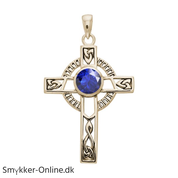 Keltisk kors med Safir - 40mm - u/k�de
