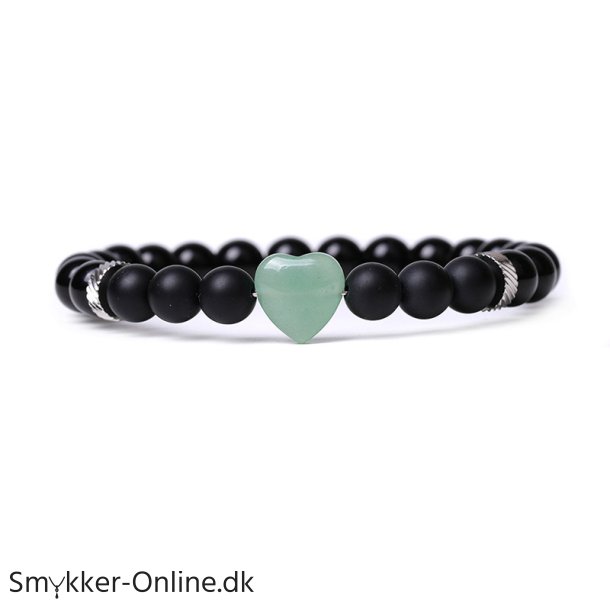 Armbnd Hjerte Aventurin og Sort Agat