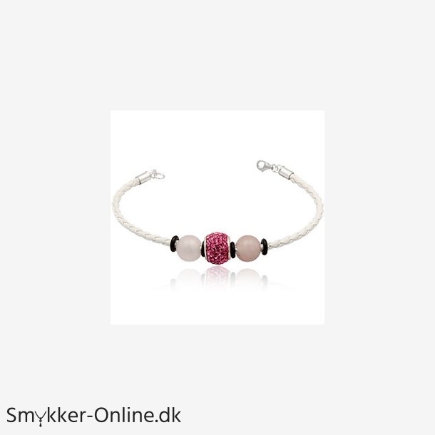 Lderarmbnd med Charm led og Rosakvarts kugler