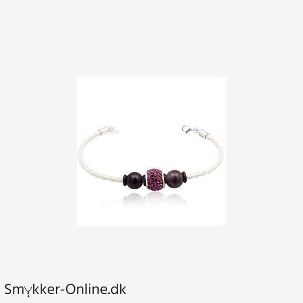 Lderarmbnd med Charm led og Ametyst kugler