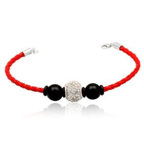 Lderarmbnd med Charm led og sorte glaskugler