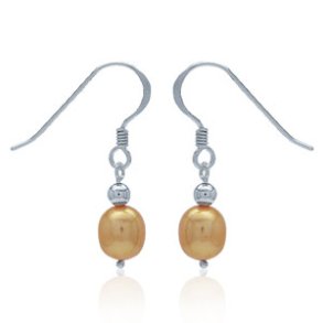 Perlereringe med orange ferskvandsperle - 25mm - pr par