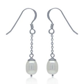 Perlereringe med hvid ferskvandsperle - 34mm - pr par